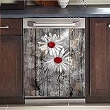 Flower Vintage Distressed Wood Dishwasher Magnet Cover, Dishwasher Decorative Cover Magnetic Refrigerator Front Cover, Home Kitchen Decorative Magnetic Dishwasher Front Cover (Magnetic 23x26 Inch)