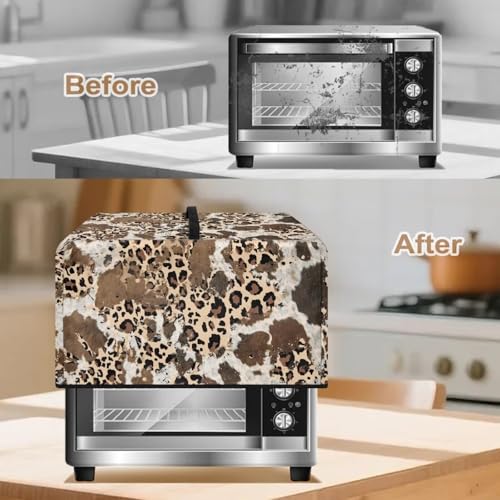 Image of Microwave Oven Cover Dust-Proof Small Kitchen Appliance Protector Air Fryer Toaster Oven Cover Kitchen Baking Accessories, L, 20.9 x 15.7 x 12.4 Inches, Leopard Cow Print Brown Beige