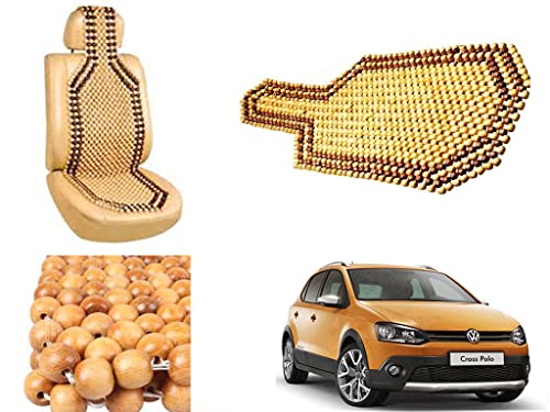 Image of Car Bead Seat Wooden Beads Cushion Cover Pad for Volkswagen Polo Cross, Acupressure Sitting Seat Cover | Cream Color - Pack of 1