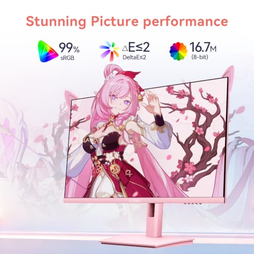 Image of CUNPU 24 inch Wave Pink Kawaii Gaming Monitor, FHD 1920x1080 180Hz 1ms GTG Fast IPS, 100% sRGB, Adaptive Sync, Built-in Speakers, USB Type-C 15W HDMI /DP, Tilt Adjustable Stand, For PC Gaming & Home Office