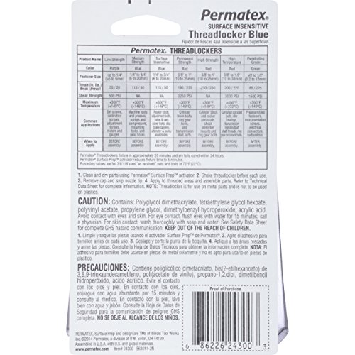 Image of Permatex 24300-6PK Surface Insensitive Threadlocker Blue, 0.34 oz. (Pack of 6)