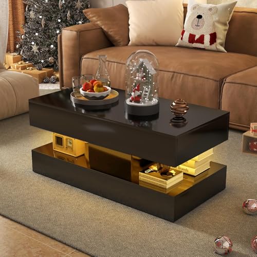 Verano Garden Modern High Gloss LED Coffee Table with Storage,