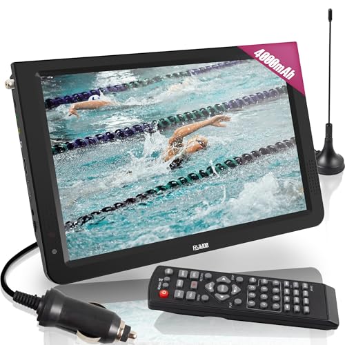 12” Portable TV with Antenna,Battery Powered TV LCD Monitor Portable TV with ATSC,Media Player (HDMI,USB and AV Input) with Remote&TV Stand,Portable TV for Camping,Car,Travel Emergency