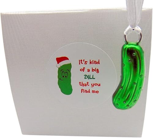 Juego de decoración navideña de árbol de pepinillo en caja con tarjeta de historia de leyenda