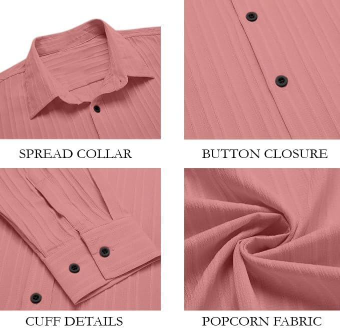 Image of DEELMO Men's Casual Button Down Shirts Long Sleeve Linen Shirt Fashion Textured Beach Summer Shirt