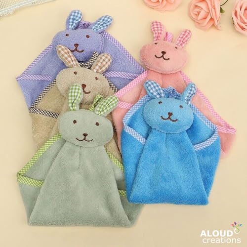 Image of ALOUD CREATIONS Microfiber 4Pc Cute Plush Animal Hand Towels with Hanging Loop |Rabbit Theme |Wash Basin|Sink |Soft Hand Towel for Bathroom & Kitchen |400 GSM |Assorted Colours