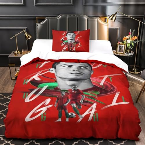 ZIMONJO Portugal 3D Imprimé Football Housses De Couettes pour Adultes Et Enfants Housse De Couette E avec Fermeture À Glissière Microfibr Parure De Lit avec Taies 2...