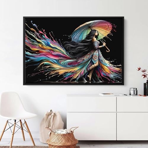 Femme colorée avec un parapluie peinture abstraite salon moderne 40x60 cm