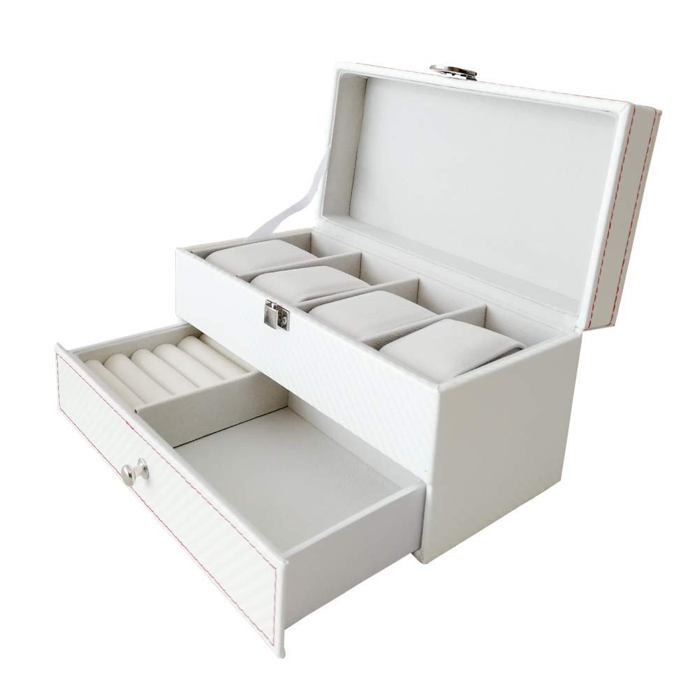 Uhrenbox mit 4 Schubladen, Schmuck-Aufbewahrungstasche, Ring- und Armbandhalter, Organizer aus PU-Leder für Damen und Herren Present