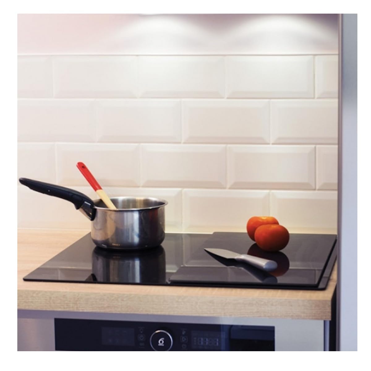 Pebbly 99-14PPBIG Tabla de protección para Placa de Cocina, Cristal Templado, 57 x 50 cm, Color Negro