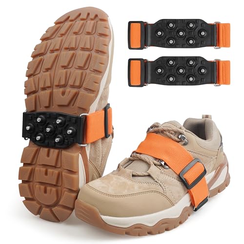 Mid-Sole Ice Cleats Crampons Snow Traction Cleats for Shoes and Boots Non-Slip Crampons with Adjustable Straps 7 Tungsten Studs for Secure Grip for Walking Jogging Hiking (Small/Medium, 1 Pair)