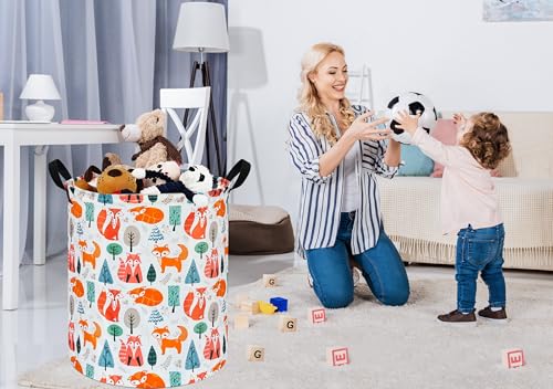 Image of Round Laundry Basket Nursery Hamper Kids Storage Bin Baby Toy Organizer Box Gift Basket for Room Decor