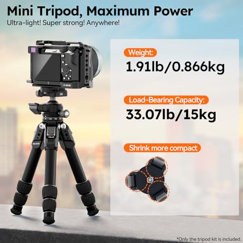 Image of SIRUI AM-203S+G0 Aluminum Mini Desktop Tripod, Low-Profile Ball Head | 1.9LB Lightweight, 33LB Load, 16.7 inch Height, DSLR, Mirrorless Camera, Phone, Vlogging, Tabletop Photography