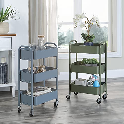 Image of SunnyPoint 3-Tier Delicate Compact Rolling Metal Storage Organizer - Mobile Utility Cart Kitchen /Under Desk Cart with Caster Wheels - Blue (15.35 inch X 10.24 inch X 26.8 inchH)
