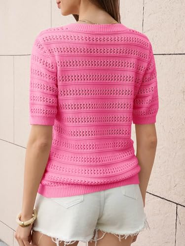 Image of Saodimallsu Womens Short Sleeve Crochet Sweaters Summer Boho Pullover Tops