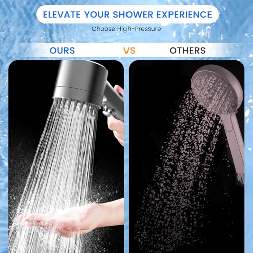 Image of PWERAN Filtered Head Shower, High Pressure Water Flow and Multiple Spray Modes Head Shower for Bath, Power Wash for Hard Water with ON /OFF Switch for Bath (Gray)