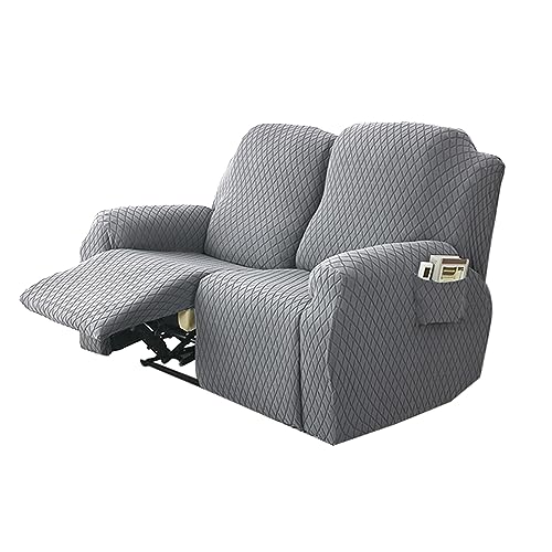 JinweiS カウチカバー ジャカードストレッチソファカバー 2シートリクライニングチェアカバー リビングルームソファ用 簡単フィット 洗える家具(ライトグレー)