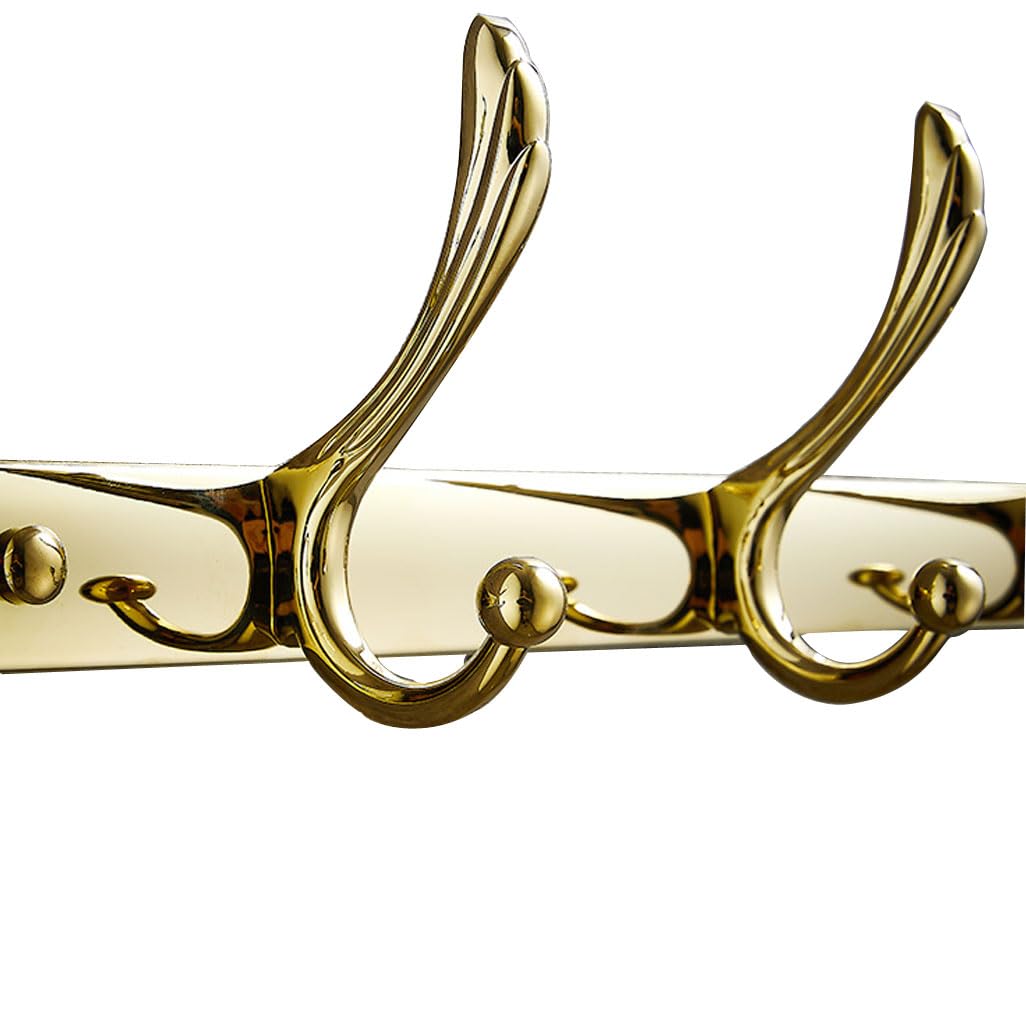 Lmysxaoz Gold Stainless Steel Extra Long Coat Rack Wall Mount, Heavy Duty Surface Hooks Hanging Rail Clothes Towel Racks For Bathroom Entryway Bedroom 5Hook