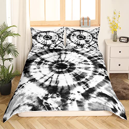 Manfei Tie Dye Duvet Cover Set Queen Size Black And White Circular Pattern Comforter Cover Watercolor Tie Dyed Bedding Set 3Pcs For Kids Boys Teens Room Decor Boho Hippie Bedspread With 2 Pillowcases #TOP2