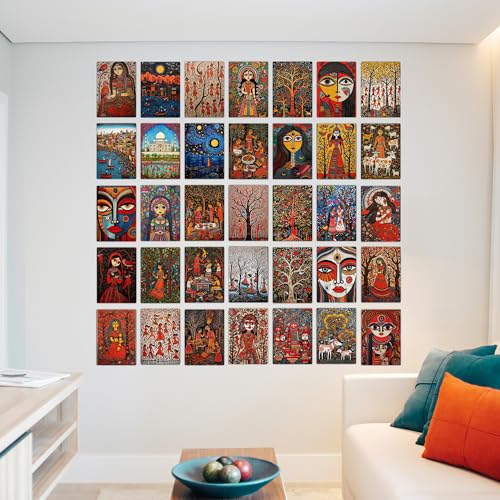 Image of Wallgasm Traditional Madhubani Poster Set - Set of 54, 4 x 6 Inches Posters Posters For Living Room, Office, Bedroom Traditional Madhubani Painting Inspired