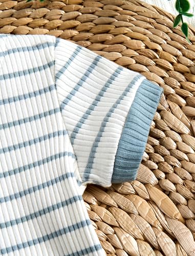 Baby Boy Outfits Ribbed Short Sleeve Striped Romper Top Solid Shorts with Pocket Baby Boy Summer Clothes 0-18M4