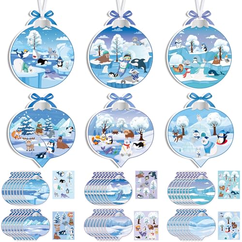 Containlol 48 Sets Winter Crafts Kits for Kids Winter Polar Animal Crafts for Kids Make Your Own Polar Animal Crafts Kits Winter Craft Ornaments DIY Art and Crafts for Home Class Activities