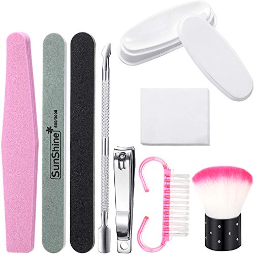 French Nail Dip Tray French Nail Dipping Powder Container with Nail Cleaning Brush Soft Nail Dust Remover Brush, Cuticle Pusher, Nail File, Nail Clipper and Pads for Nail Art and Makeup Tool