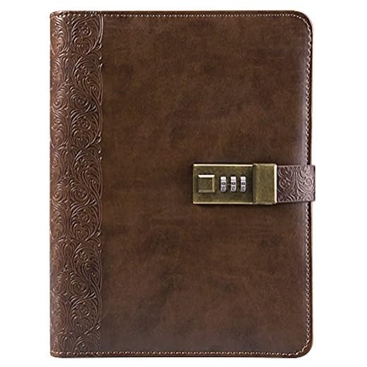 Business Binder Journal With Combination Lock A5, 9” X 6.7”, Excutive Diary With Passcode PU Leather Is A Refillable Leather Journal (Coffee Like)