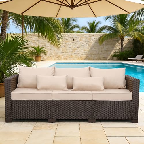 Rattan Star Outdoor Furniture Couch 3 Seater Sofa Outdoor Brown Wicker...