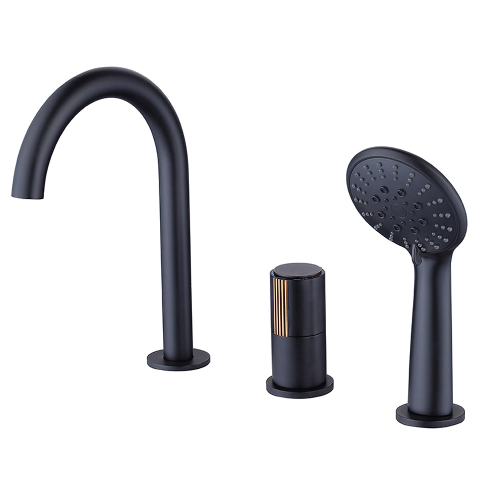 SnamicE Bath Mixer Taps with Shower Black 360 Degree Swivel Tap Deck Mounted Bath Tap with 3 Mode Handshower,Black