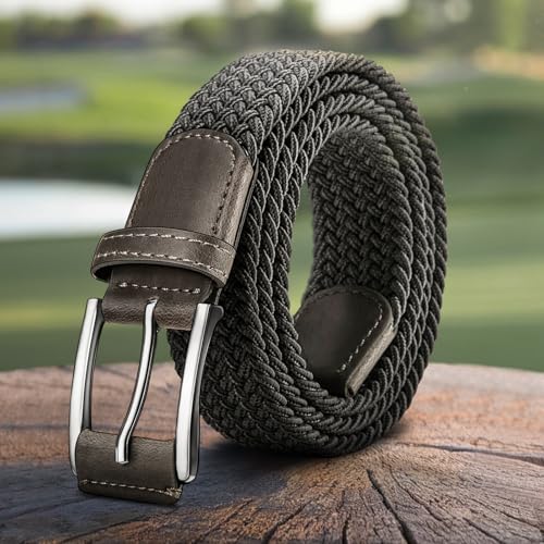Men Elastic Woven Braided Web Belt 1 3/8 for Golf Casual Pants Shirts Jeans(Dark Gray,38