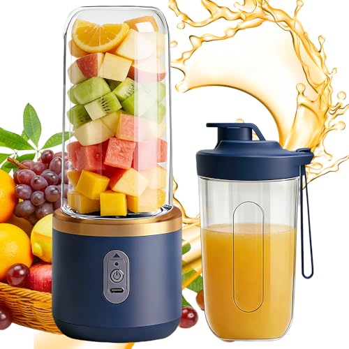 LYPPUL Tragbarer Mixer, 400 ml Mixer Smoothie Maker to Go, Portabler Elektrischer Saftpresse mit Reisedeckel, Portable Blender mit 6-Blatt, Mini Standmixer Für Fitnessstudio Büro Reisen Campin