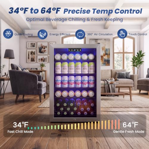Image of 20 inch Beverage Refrigerator Cooler, 3.4 Cu. Ft. Drink Fridge with Glass Door