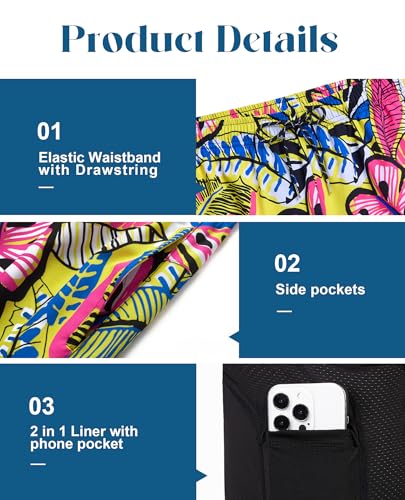 Image of Gleeease 7inch Mens Swim Trunks 2 in 1 with Compression Liner Pockets Drawstring Quick Dry Stretch Lined Funny Beach Pool