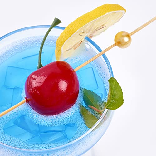 Putwo Cocktail Picks Handmade Bamboo Appetizer Toothpicks 100 Counts 4.7” Yellow Pearls #TOP2
