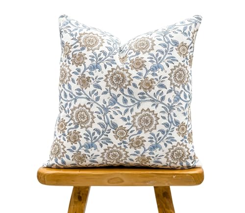 Krinto Designer Floral Print on Off White Linen Pillow Cover,