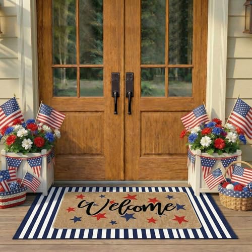 Tinideya 2 Pcs 4th of July Door Mat Outdoor Patriotic 250th Anniversary Welcome...
