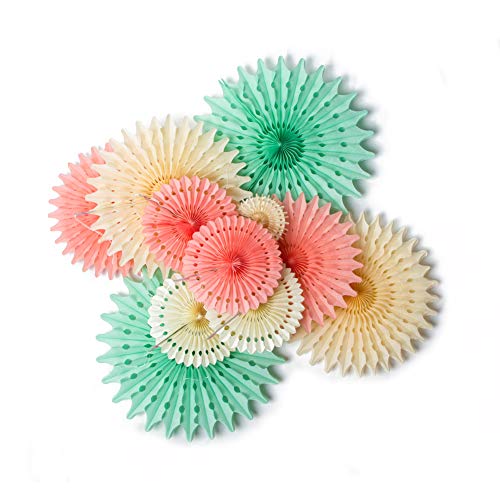 Ensemble d'éventuels Rosace Papier Couleur Mélangée, Décoration de Baptême Fille, Deco Communion Eventail en Papier pour Anniversaire Mariage Fête Baby Shower Baptême Chambre - 11pcs Cover