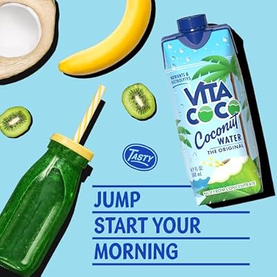 Vita Coco Coconut Water, Pure - Naturally Hydrating Electrolyte Drink - Smart Alternative to Coffee, Soda, and Sports Drinks - Gluten Free - 11.1 Ounce (FridgePack of 12)