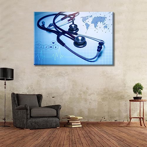Image of TUMOVO Medical background Artwork Wall Art for Living Room 1 Pieces Stethoscope Poster Wall Decor for Bedroom Medical Contemporary Home Decor Framed Ready to Hang, 24 inch Wx36 H