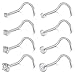 SCERRING 18G 8PCS Stainless Steel Screw Bend Nose Stud Rings Piercing Jewelry 1.5mm 2mm 2.5mm 3mm Clear Cubic Zirconia