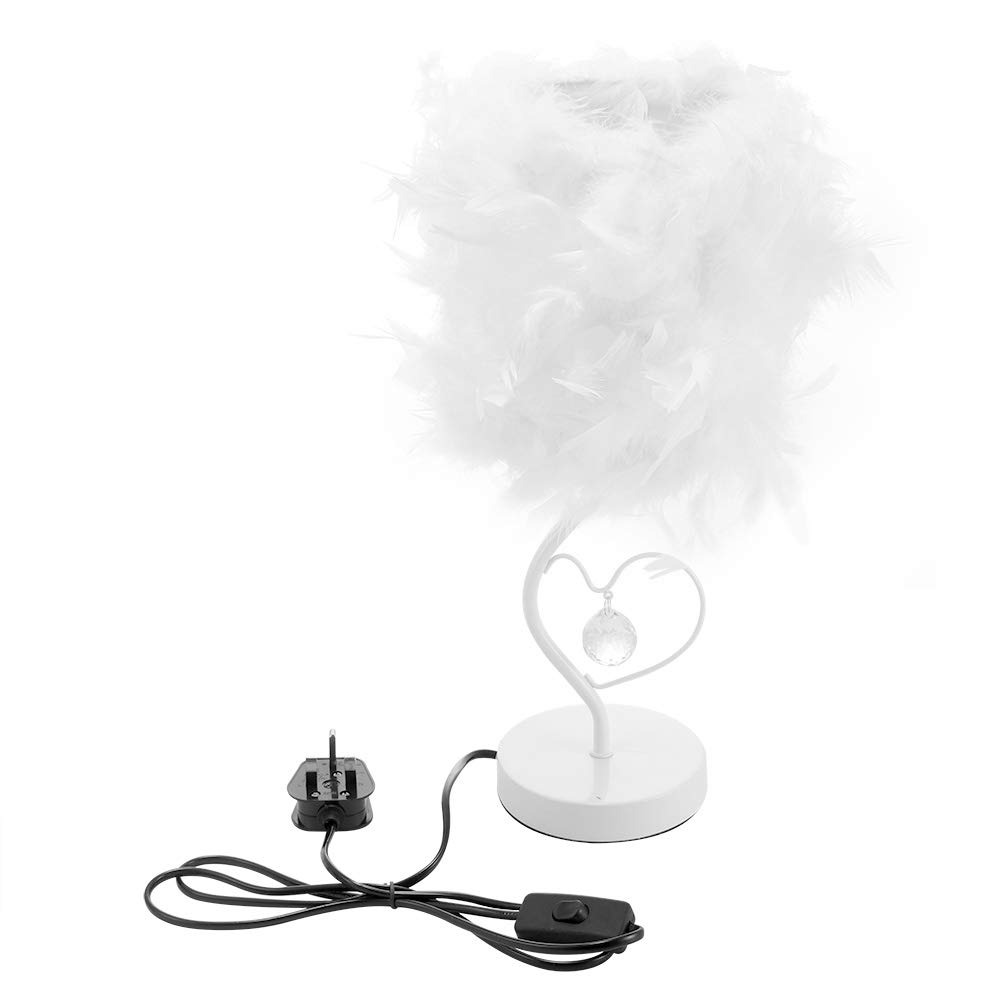 Feather Table Light,Bedside Reading Warm Light White Table Lampshade Vintage Elegant Lampshade for Bedroom Living Room Decoration,Gifts for Girls Birthday Christmas Valentine's Day, E27 LED bulb,3W