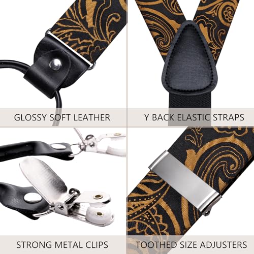 Image of Dubulle Suspender and Bow Tie for Men Paisley Solid Mens Suit Braces Pretied Bowtie and Handkerchief Cufflinks Formal Wedding