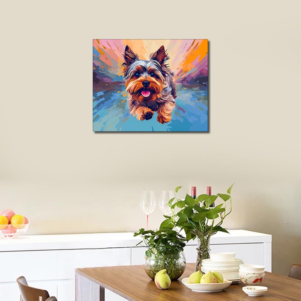 TISHIRON Tiere Malen nach Zahlen mit Pinseln Yorkshire Terrier Hund DIY Malen nach Zahlen für Erwachsene Welpe Malen nach Zahlen Kits auf Leinwand Kunsthandwerk 40 x 50 cm(Rahmen)