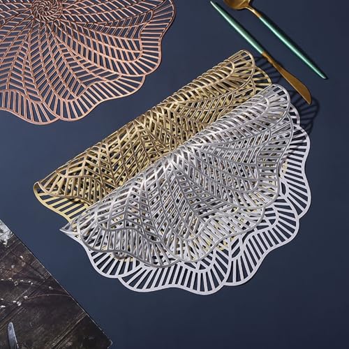 Set de table argenté de prestige rond 38 cm motif floral ciselé design luxe