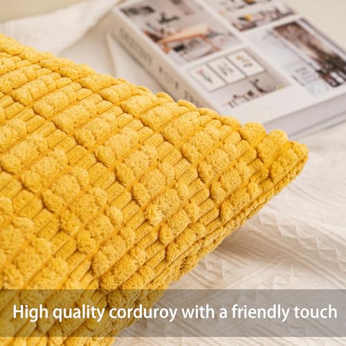 Image of Aegero Pack of 2 Corduroy Decorative Throw Pillow Covers 24x24 Inch, Yellow