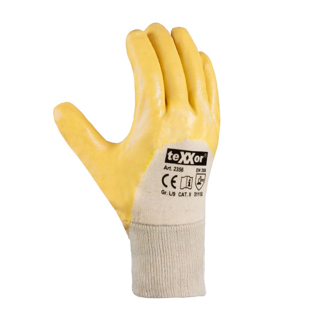 texxor 144 Stück Nitril-Handschuhe 2356, Strickbund, natur-gelb, 7/S, Karton, Nitrilhandschuhe, Strickbundhandschuhe, Arbeitshandschuhe