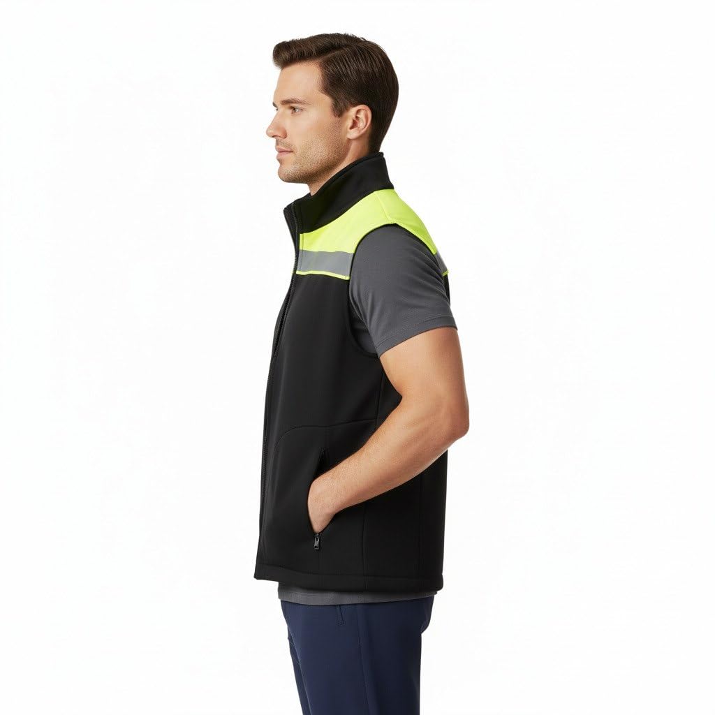Personalisierte Fleece Weste Herren mit Logo, Warnweste Sicherheitsdienst | Fleece mit Antipilling-Finish, Reflektierende Streifen, Erhältlich bis 4XL, arbeitsgilet bedrucken mit text, für Bau, Lager