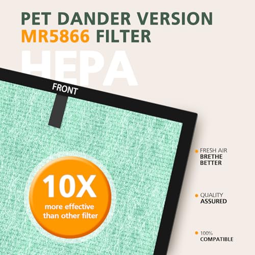 Image of 2 Pack MR5866 Filter Pet Compatible with MORENTO MR5866 Air Purifiers, MR5866 HEPA Replacement Filter for 99.97% Air Pollutants, Odor and Smoke, Pet Dander Version Green