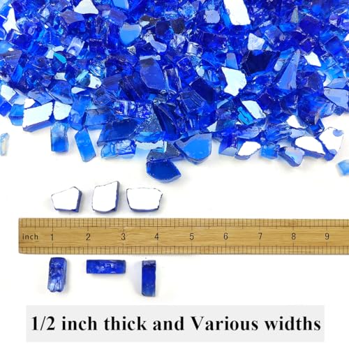 YISZM Fire Glass for Propane Fire Pit, 1/2 Inch High Reflective Fireplace Glass Rocks for Fire Pit Table, Fire Pit Glass Rocks for Outdoor Fire Table and Landscaping, 5 lbs, Cobalt Blue